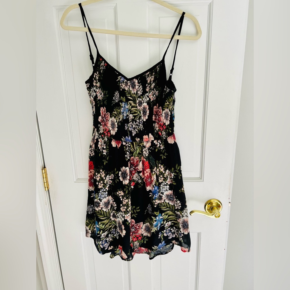 Black Floral Tie Back Dress XS